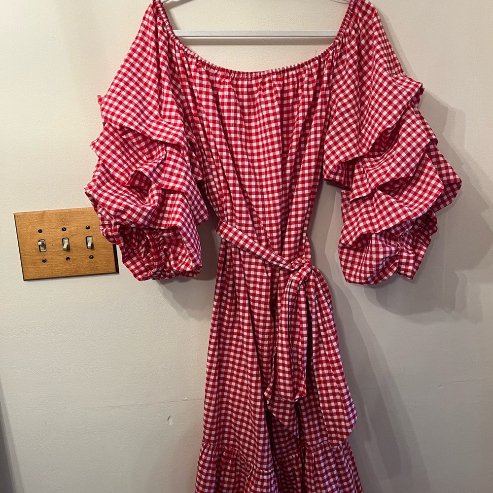 Who What Wear Red and White Off-Shoulder Sundress